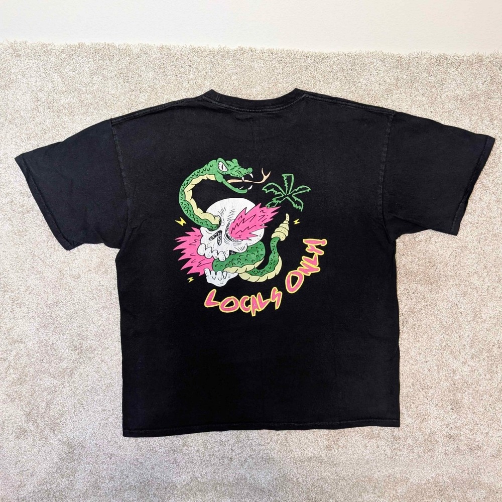 A-Lab Locals Only Psychedelic Snake & Skull Black Graphic T-Shirt Size XL